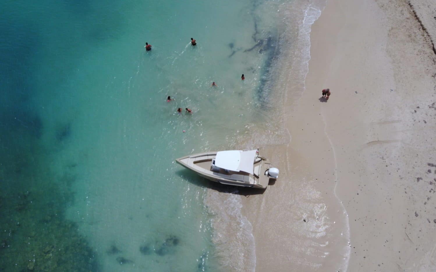 Amphibious boat with tracks the seafront