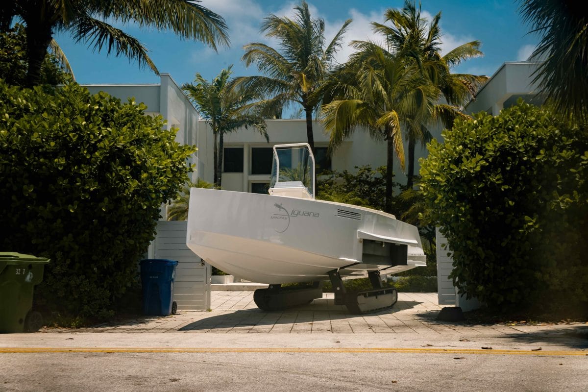 Beach house boat with tracks