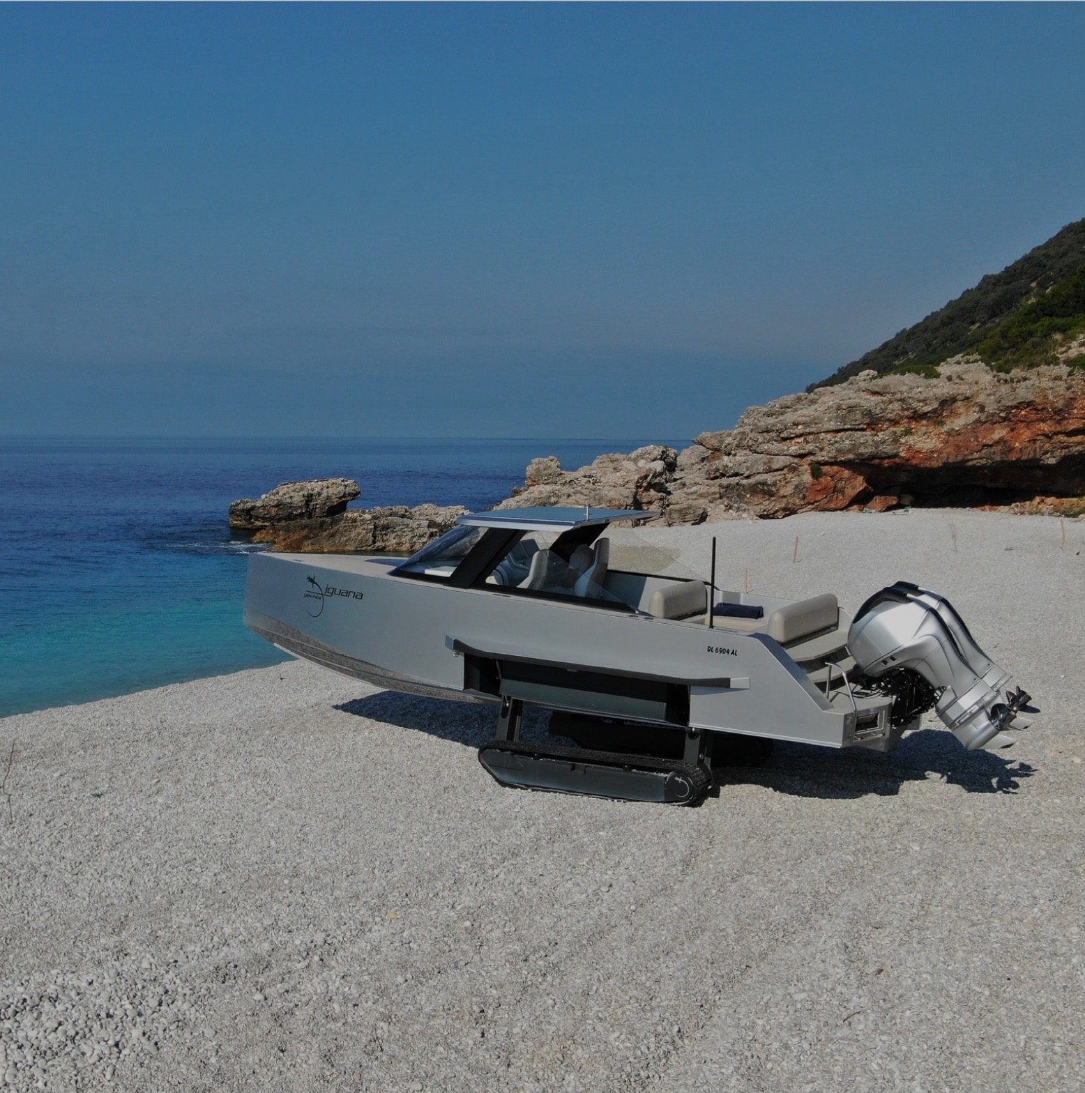 Iguana amphibious boat on shingles