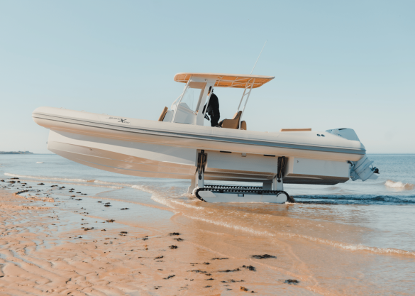 Amphibious Boat with tracks on beach